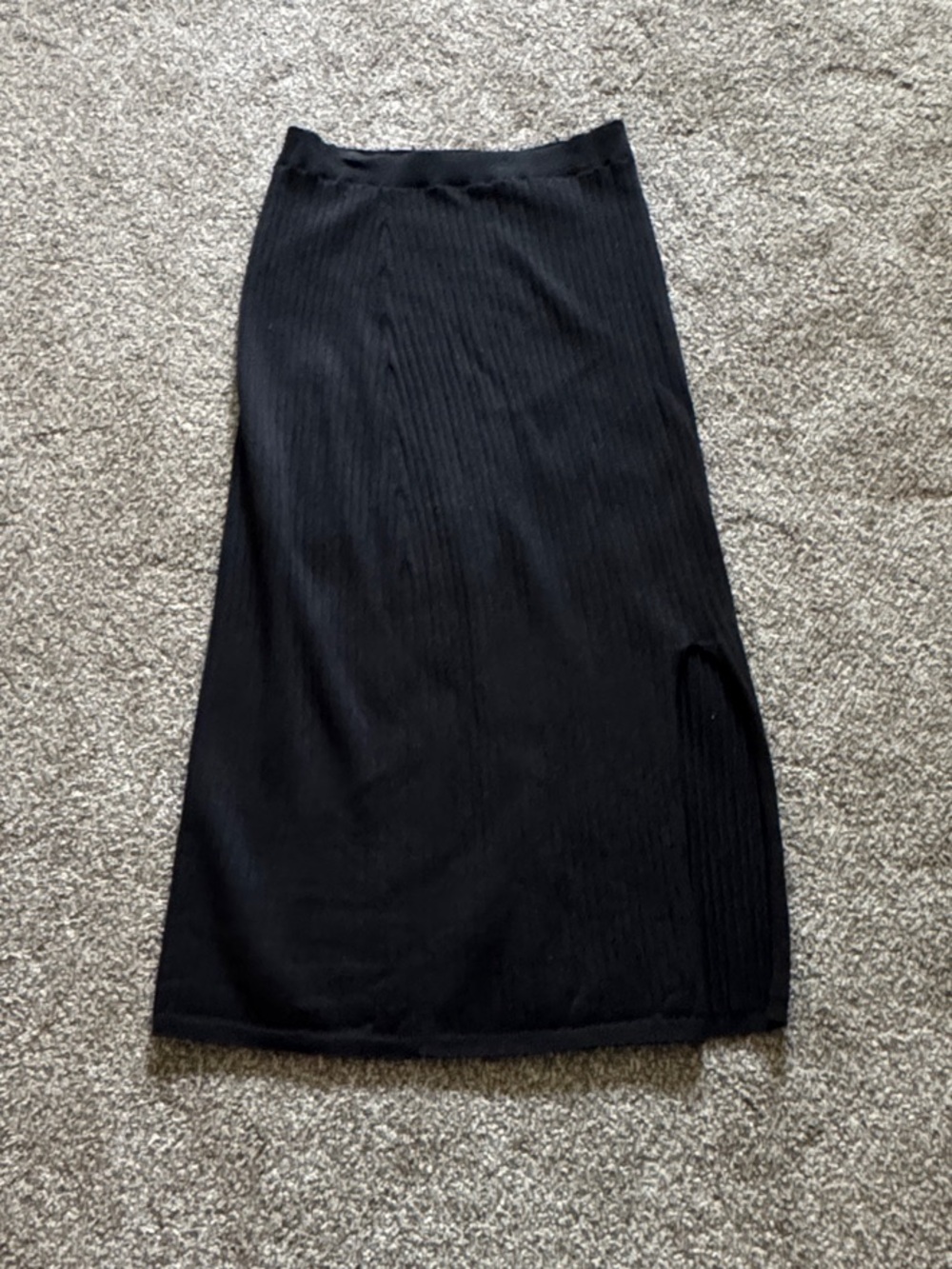 Free People Black Rib-Knit Midi Skirt with Side Slit